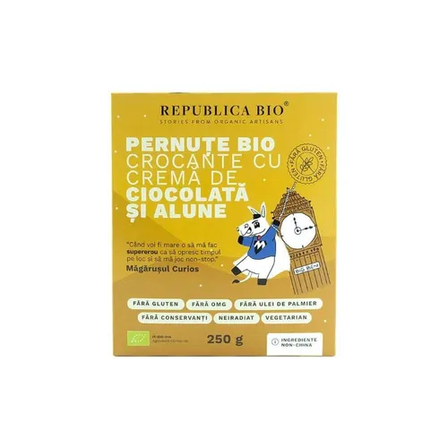 Republica BIO Pernute Bio crocante cu crema de ciocolata si alune FARA GLUTEN,  250g