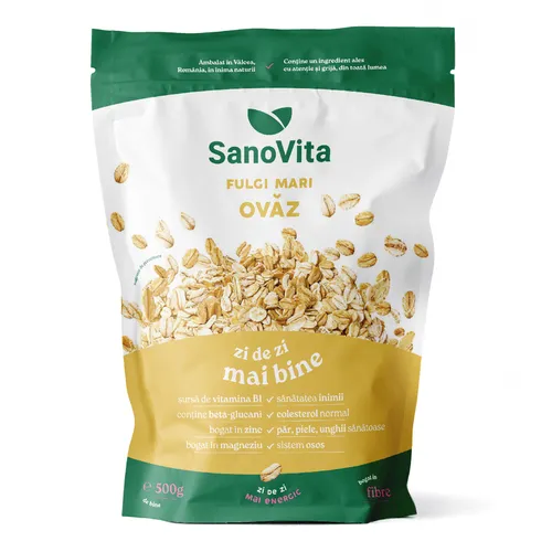 Fulgi de ovaz, punga cu zipper, 500g, Sanovita