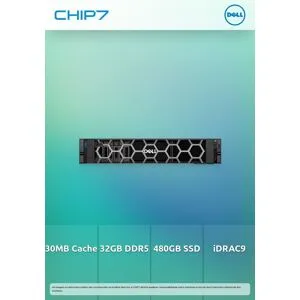 Servidor Dell PowerEdge R760xs 2U 1x Xeon Silver 4410Y 2 GHz 32GB RAM SAS Hot-Swap 480GB SSD Matrox G200 S/SO