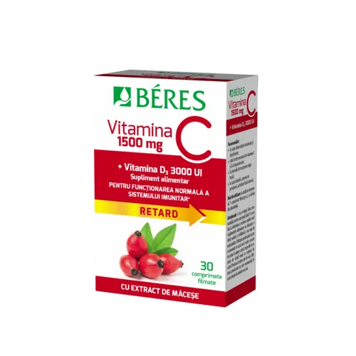 Vitamina C 1500mg + Vitamina D3 3000UI, 30 comprimate filmate, Beres