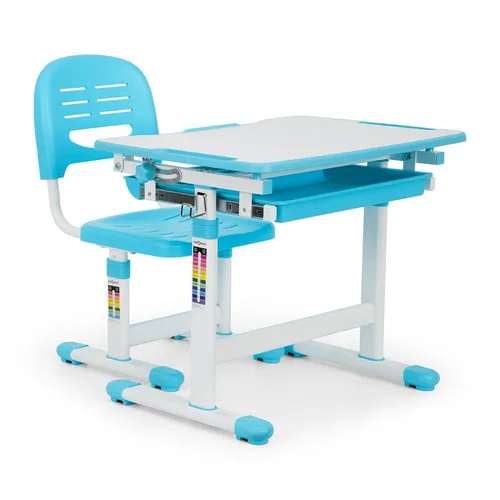 OneConcept Tommi Juego de 2 uds Escritorio infantil Mesa Silla de altura regulable azul