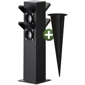 monzana® Gartensteckdose Schwarz 4er-Stecker 38x12,5x12,5cm