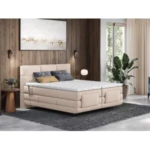 Vente-unique Ensemble complet boxspring tête de lit capitonnée + sommiers relaxation électrique + matelas + surmatelas - 2 x 80 x 200 cm - Tissu - Beige - LODI de PALACIO