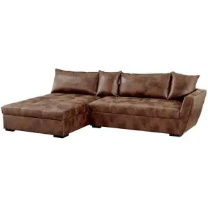 Vente-unique Ecksofa mit Schlaffunktion - Mikrofaser - Braun mit  Vintage-Look - Ecke Links - ROMANE II