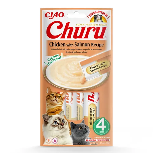 Inaba Cat Ciao Churu krémové krmivo pro kočky - kuře, losos 4 x 14 g