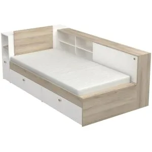 Vente-unique Kombi-Bett mit Stauraum - 90 x 190/200 cm - Weiß & Holzfarben - LIARA