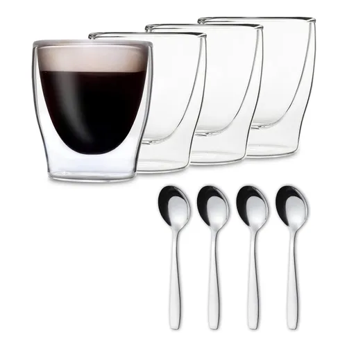 Feelino DUOS doppelwandiges Glas 200 ml Thermofunktion inkl. Edelstahl-Löffel