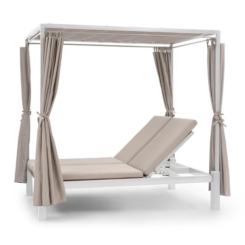 Blumfeldt Eremitage Double Sunbed tumbona 2 personas Marco de aluminio Parasol cortina Crema