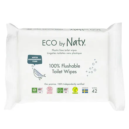 Eco by Naty vlhčené splachovateľné obrúsky s funkciou toaletného papiera bez vône (42 ks)