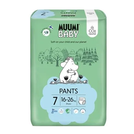 Muumi Baby Pants 7 XL 16-26 kg (34 ks), nohavičkové eko plienky