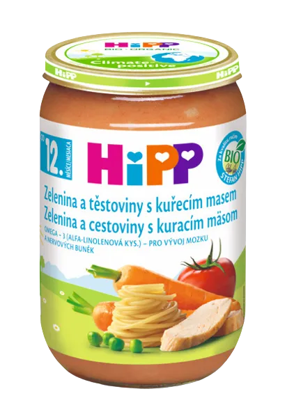 HIPP Príkrm Cestoviny kura so zeleninou detské menu 220 g