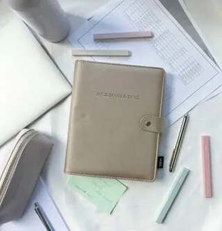 Luxusní tečkovaný zápisník v koženém (vegan) obalu - béžový