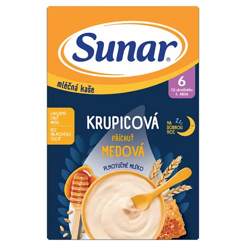 Sunar Mléčná kaše na dobrou noc krupicová příchuť medová 210g
