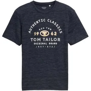 TOM TAILOR Herren T-Shirt mit Logo-Print, blau, Meliert, Gr. XXXL
