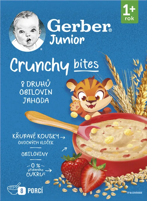 Gerber Junior Nemliečna kaša s chrumkavými kúskami jahodová