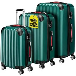 monzana® Hartschalenkoffer Set 3-tlg Rollen 360º Grün ABS