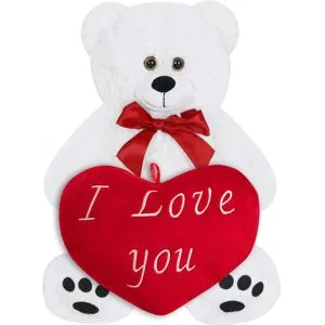 monzana® Plüschtier Teddybär Weiß 50cm inkl Herzkissen 32cm