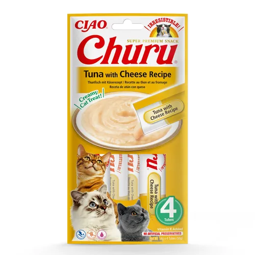 Inaba Cat Ciao Churu krémové krmivo pro kočky - tuňák, sýr 4 x 14 g