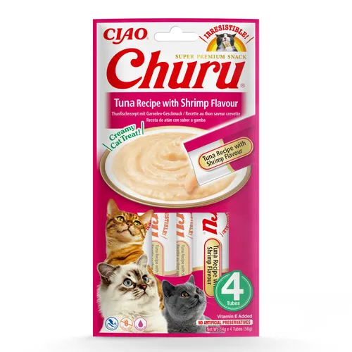 Inaba Cat Ciao Churu krémové krmivo pro kočky - tuňák, krevety 4 x 14 g