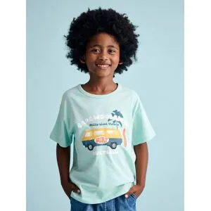 VERTBAUDET T-shirt de mangas curtas com motivos gráficos, para menino verde-menta