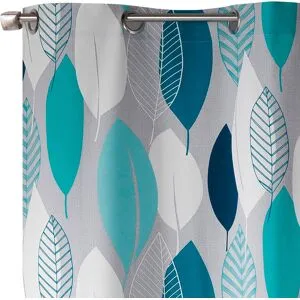 Cortina Leafy - 100% Algodão - Medidas: 140 x 240 cm - Cor: Azul - Homycasa