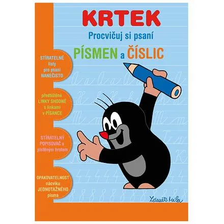 Akim Stierateľný zošit "Precvičuj si písmená a číslice" + stierateľný popisovač - Krtek 2