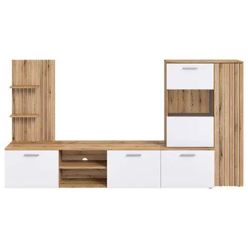 Carryhome OBÝVACÍ STĚNA, bílá, barvy dubu