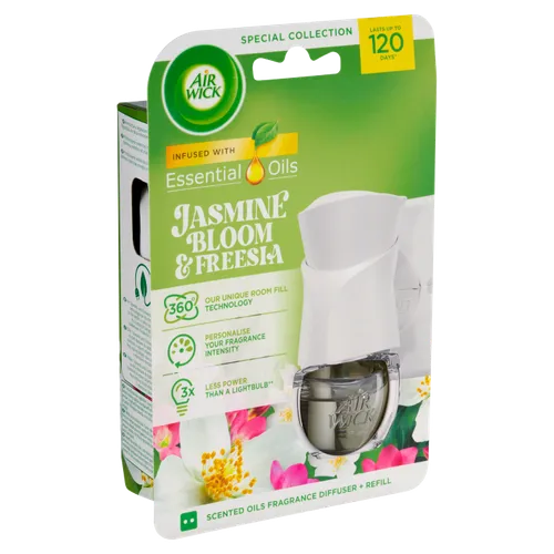 Air Wick Essential Oils Elektrický osvěžovač vzduchu strojek a náplň jasmínové květy a frézie 19ml