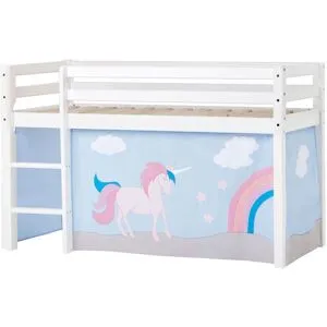 Hoppekids Halvhøy Seng 70x160cm, med forheng, Unicorn