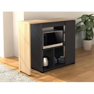 Vente-unique Móvel de bar giratório com espaços de arrumação natural e antracite - SATURNE