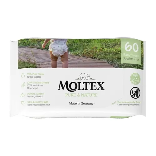 MOLTEX Pure & Nature EKO vlhčené obrúsky na báze vody (60 ks)