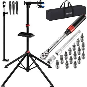 monzana® Fahrrad-Montageständer bis 30kg + Drehmomentschlüssel-Set 18-tlg