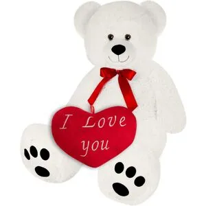 monzana® Plüschtier Teddybär Weiß 150cm inkl Herzkissen