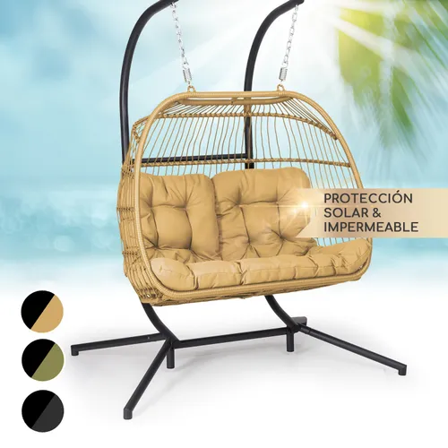 Blumfeldt Biarritz Silla Colgante Doble Asiento de dos plazas Cojín de poliéster Aluminio Polyrattan 260 kg