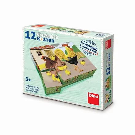 Dino DOMÁCE ZVIERATÁ RETRO 12 Drevené kocky