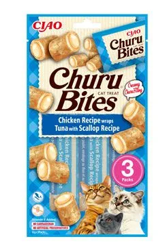 Churu Cat Bites Chicken Wraps&tuna Scallop Purée 3x10g