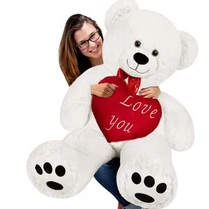 monzana® Plüschtier Teddybär XL Weiß inkl Herzkissen