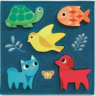 Dřevěné puzzle zvířátka v modrém