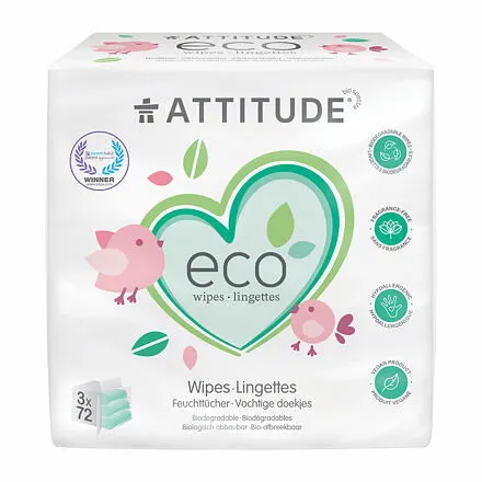 ATTITUDE Vlhčené obrúsky bez vône - výhodné balenie (3 x 72 ks)