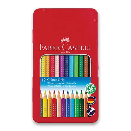 FABER-CASTELL Pastelky Grip 2001 plechová krabička 12 farieb