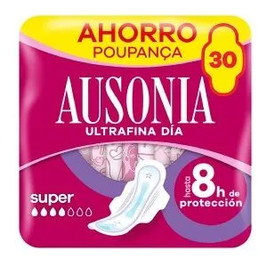 Ausonia Ultrafina Super Pensos Higiénicos com Abas 30 unidades