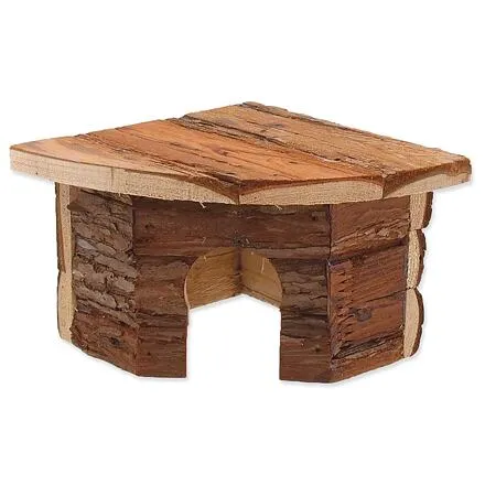 Domček SMALL ANIMALS rohový drevený s kôrou 16 x 16 x 11 cm 1 ks