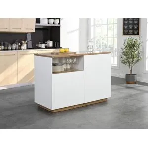 Vente-unique Ilot central de cuisine avec 2 portes et 1 niche en MDF - Naturel et blanc - CORELINA