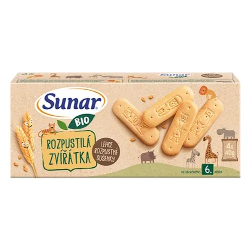 SUNAR Rozpustilá zvířátka sušenky 6m+ BIO 4 x 40 g