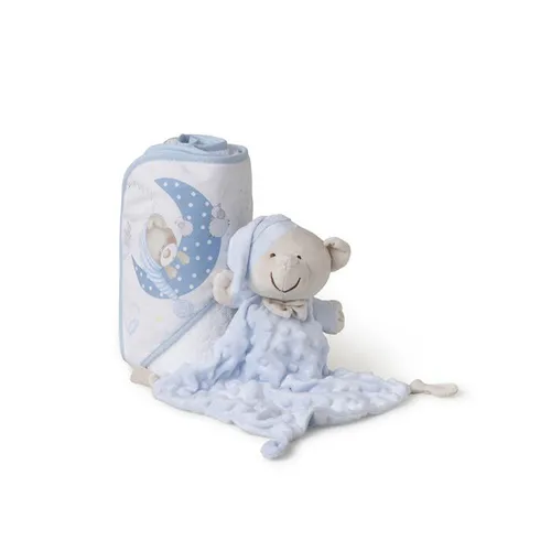 INTERBABY SET - OSUŠKA froté 100x100 Medvedík spí + PRÍTUĽKA - modrá