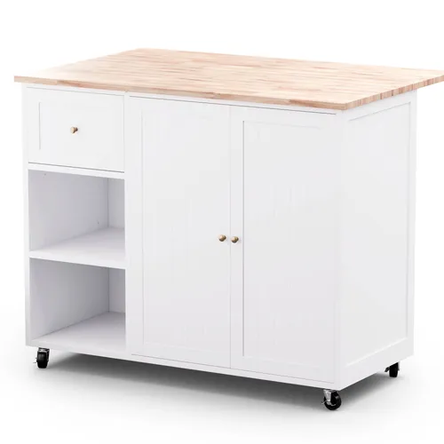 Blumfeldt Etsu Carro de servicio Encimera extensible 2 cajones 2 puertas 2 estantes Ruedas con freno de estacionamiento Espacio de almacenamiento