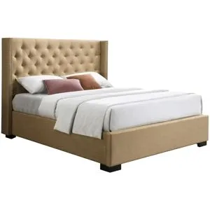Vente-unique Bett mit Bettkasten mit gestepptem Kopfteil - 160 x 200 cm - Stoff - Beige - MASSIMO