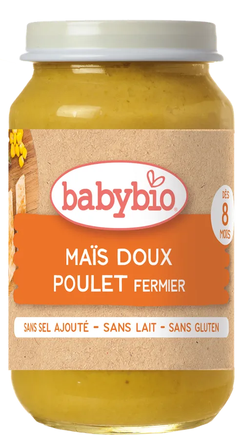 BABYBIO bio sladká kukurica s farmárskym kuracím mäsom