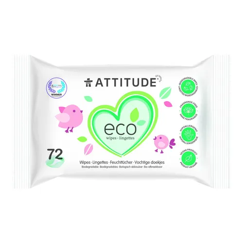 ATTITUDE Vlhčené obrúsky bez vône (72 ks)
