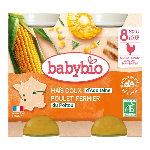 BABYBIO Menu sladká kukurica s kuracím mäsom (2x 200 g)